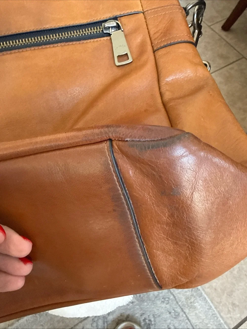Coach Leather Briefcase in Cognac Brown with Black Handles